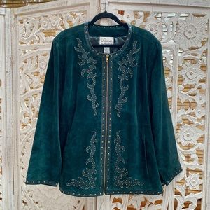Emerald Green Suede Western Embellished Jacket- Gold Studded – 2XL (16-18)